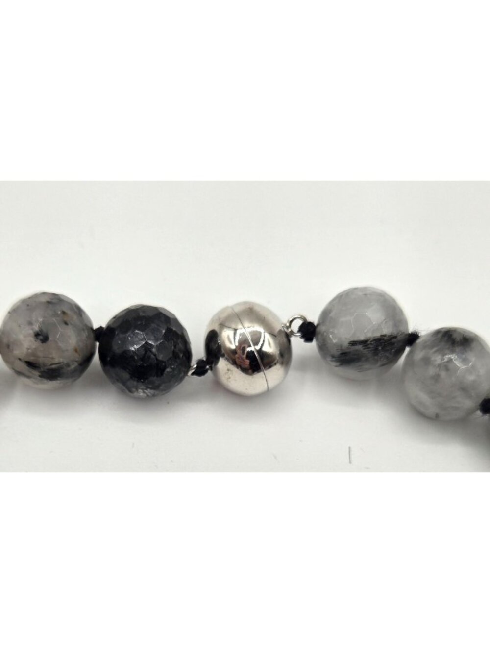 Tourmalinated Quartz Necklace 14mm Round Beads 925 Sterling Silver MagneticClasp - Picture 5 of 8